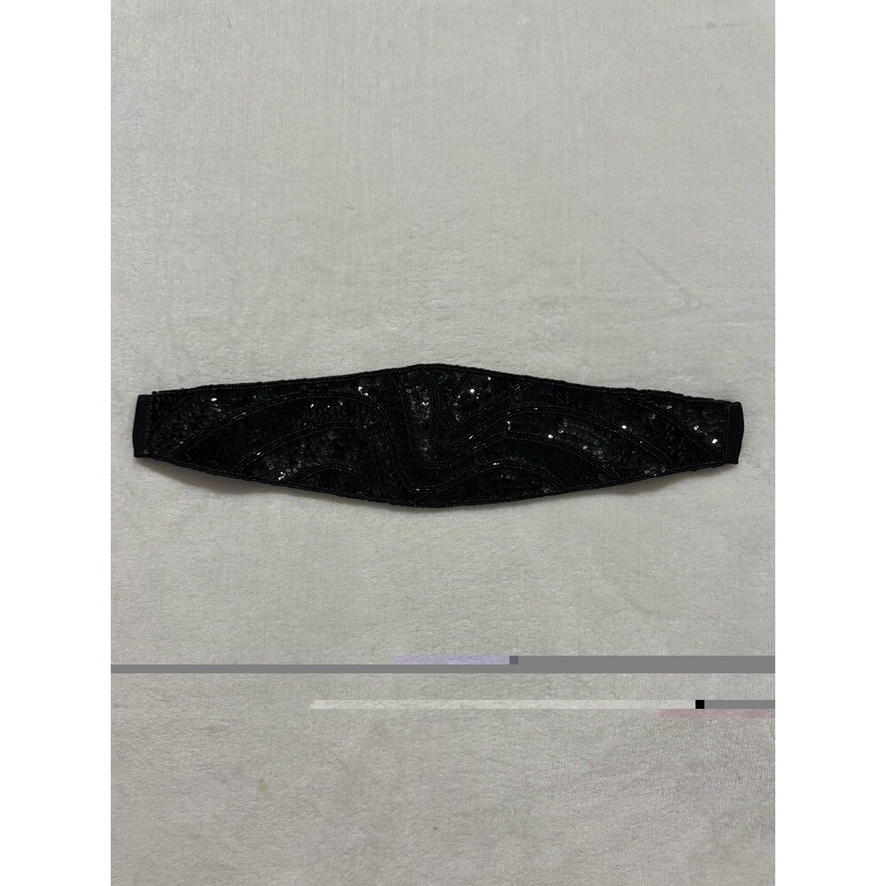 Carla Marchi Beaded Front Elastic Belt Black Embellished Waist Accent Art Deco